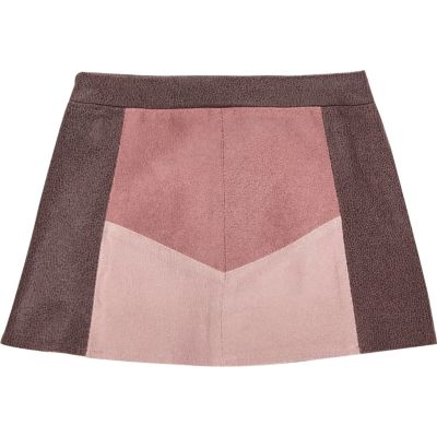 Mini girls pink colour block skirt